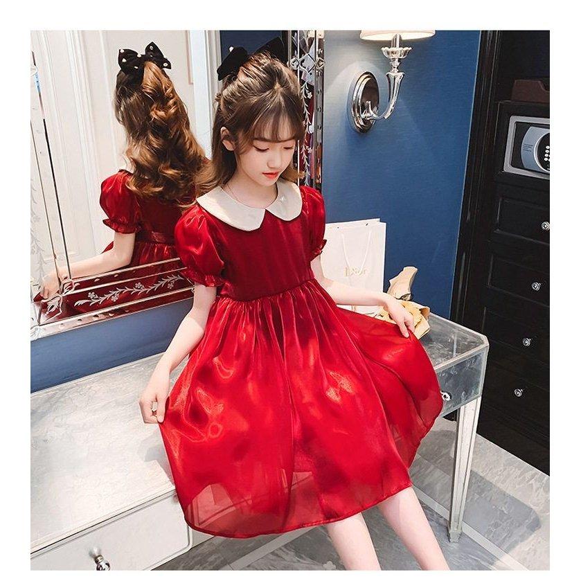 ワンピース キッズ レッド 襟付き 子供用 Aライン 女の子 ドレス