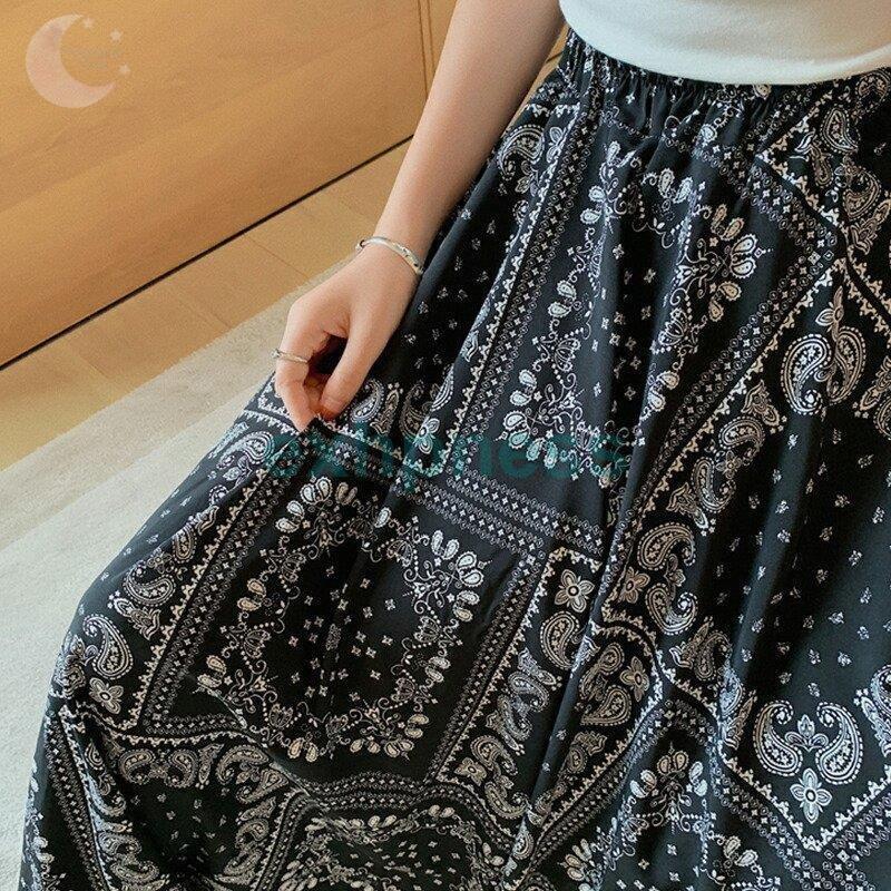 ペイズリー プリントスカート バンダナ柄 白 ネイビー リゾート