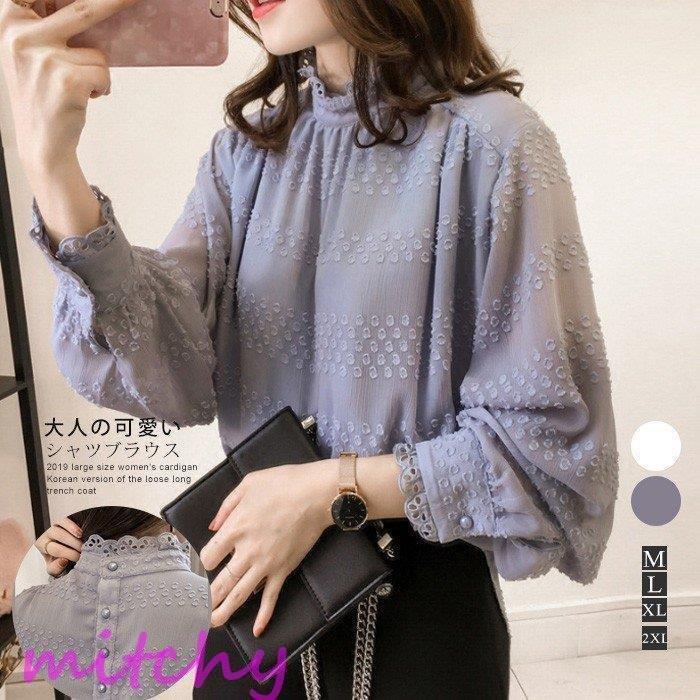 ブラウス レディース おしゃれ トップス とろみシャツ 長袖 秋シャツ ハイネック シフォン 大人可愛い 大きいサイズ ゆったり 通勤 OL 30代 40代 xd-aa-0007