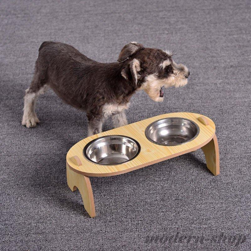 犬食器ねこ老犬老猫皿ペット用食事台木製付き高架式スタンドペット用給餌器給水器犬猫用餌入れステンレス飛び散り防止滑り止め外れ : 安心堂 ...