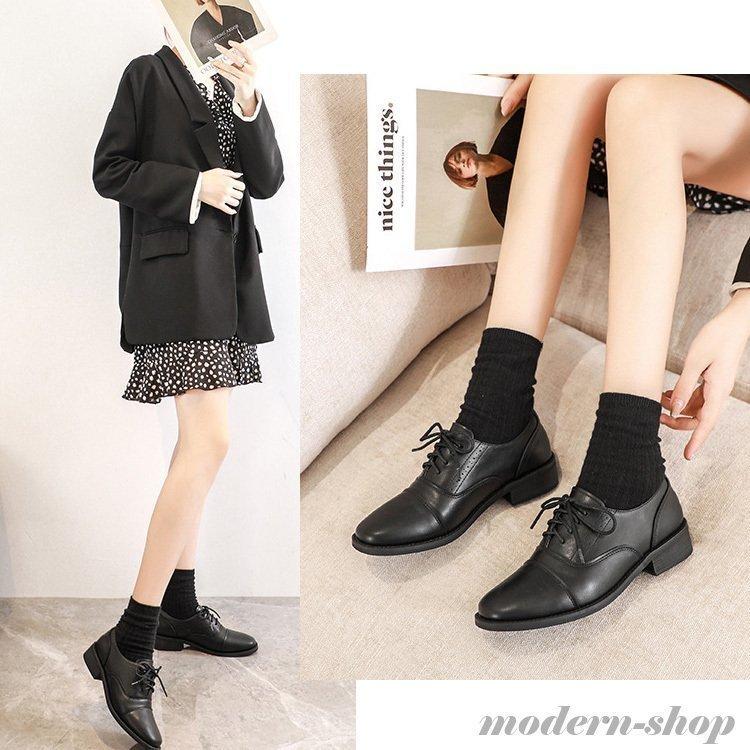 パンプスレースアップ紐シューズレディースマニッシュシンプルブラック