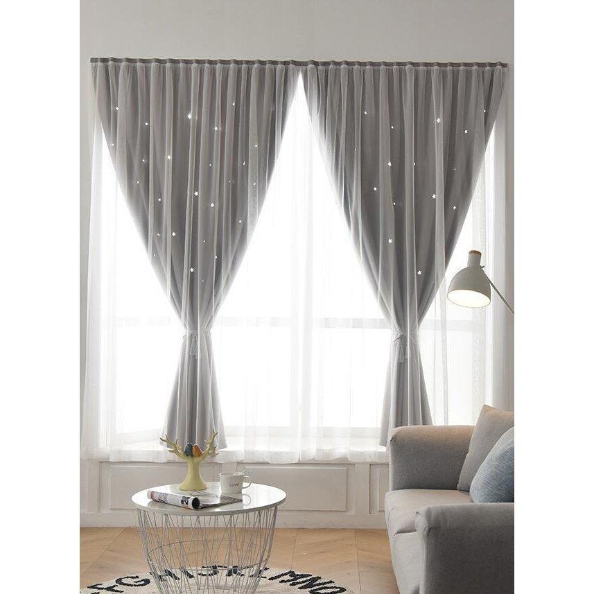 カーテン星透かし雕り姫系遮光カーテン二重カーテン遮像目隠レース