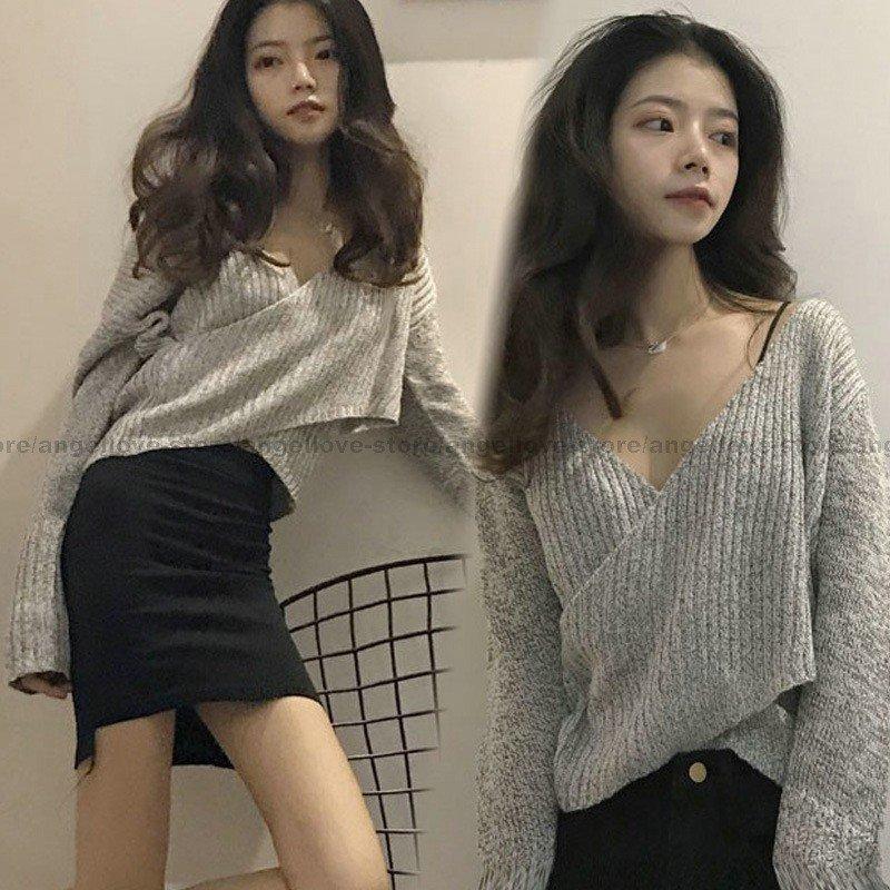 レディースニットセーター長袖Vネック女性用ニットセーターバストアップ体型カバーゆったりトップスおしゃれ