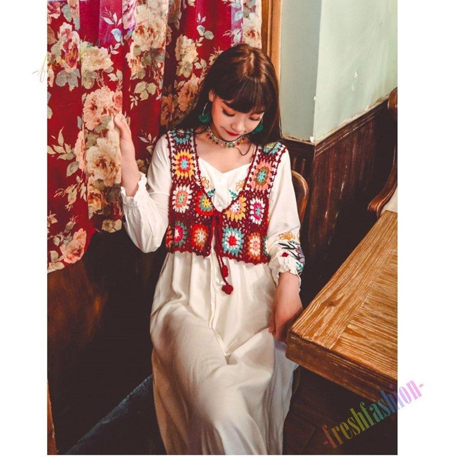 秋新作オリジナルデザインレディースニットベストかぎ編み手編み