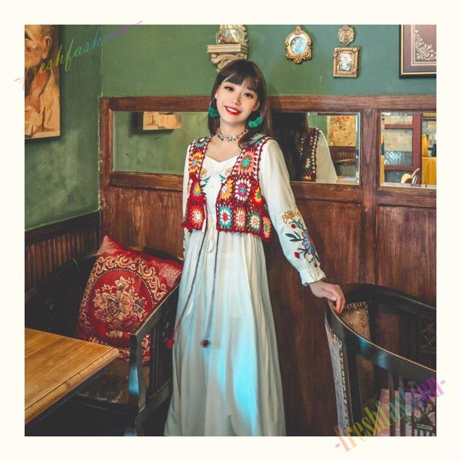 秋新作オリジナルデザインレディースニットベストかぎ編み手編み