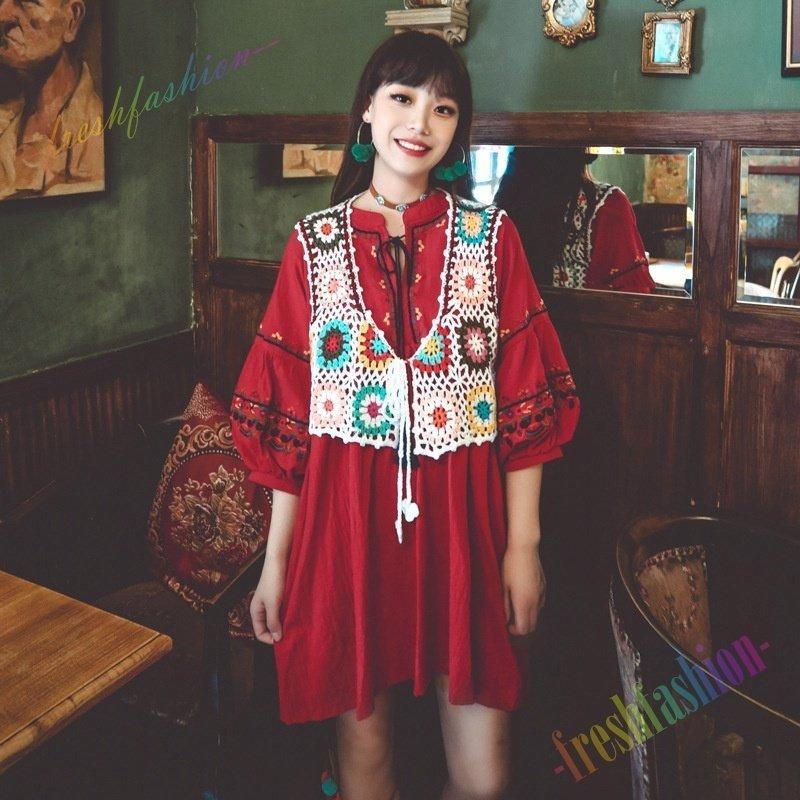 秋新作オリジナルデザインレディースニットベストかぎ編み手編み