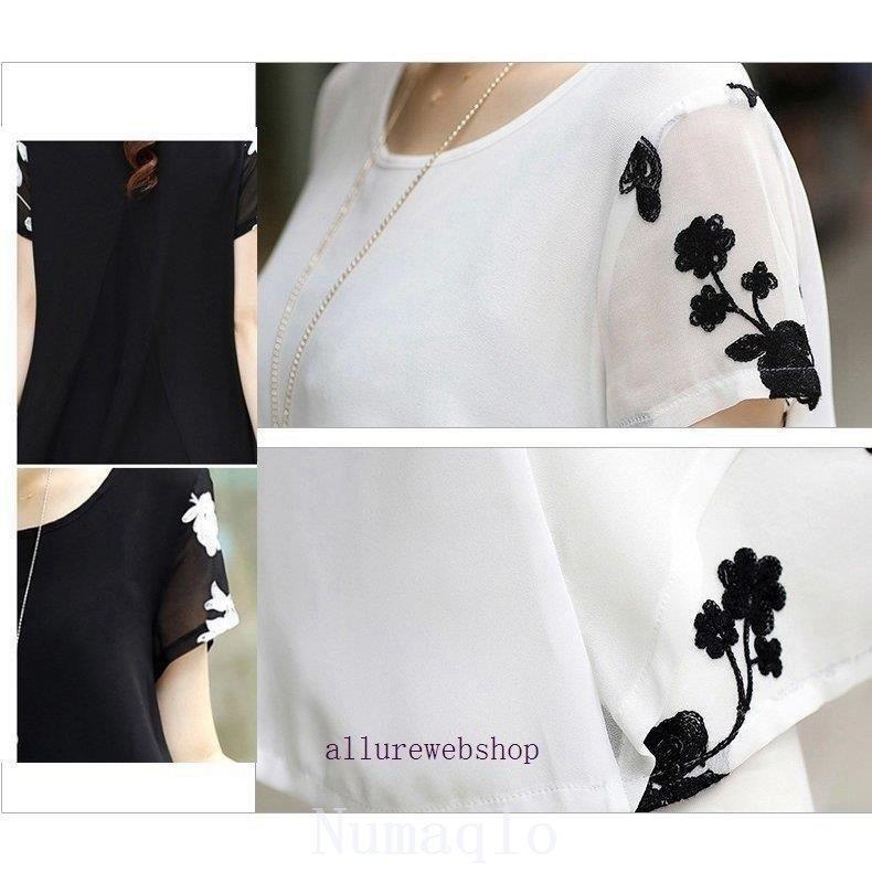 花柄刺繍 Aラインチュニック 半袖 ホワイト チュニックワンピースカットソーレースAラインシフォン