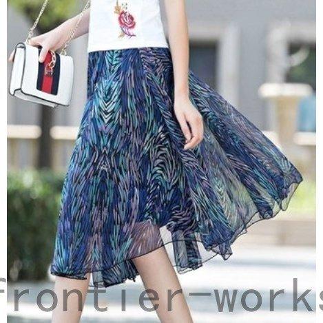 スカートレディース 膝丈 シフォン 花柄 通勤 フレアスカート