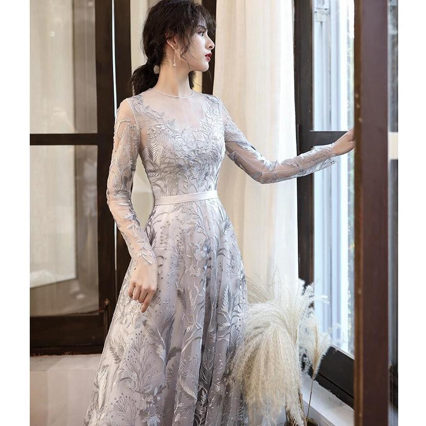 ウエディングドレス 上品 大人 パーティードレス ロング丈ドレス 結婚式 Aラインワンピース 大きいサイズ 30代 40代 きれいめ お呼ばれ 卒業式 発表会 披露宴_3