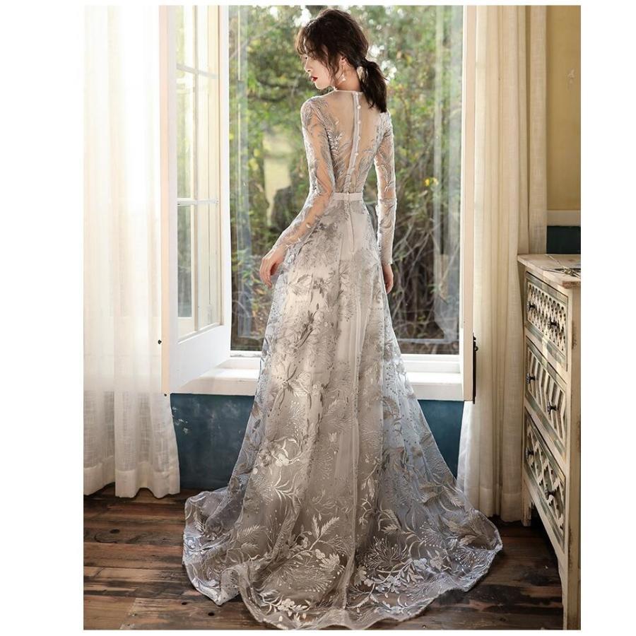 ウエディングドレス 上品 大人 パーティードレス ロング丈ドレス 結婚式 Aラインワンピース 大きいサイズ 30代 40代 きれいめ お呼ばれ 卒業式 発表会 披露宴_6