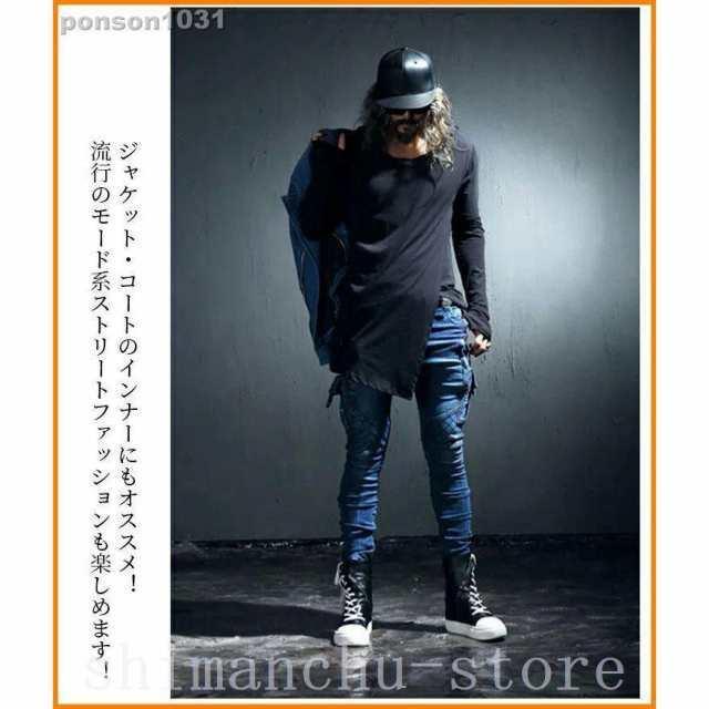 Tシャツメンズロング丈変形アシンメトリーアシメカットソー無地指穴 