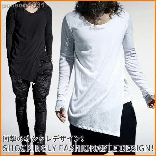 LGB☆アシメカットソー ロングスリーブシャツ Tシャツメンズロング丈変形アシンメトリーアシメカットソー無地指穴