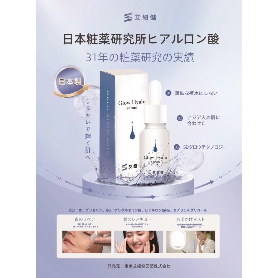 Glow Hyalo serum 15ml 水分保持 保湿 弾力 肌の健康促進 しわやたるみの軽減 | 