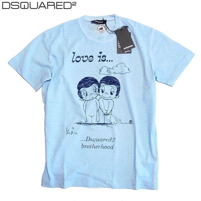 DSQUARED2 ディースクエアード ツインズ Love is プリント Tシャツ スカイブルー Sサイズ 新品 SALE ブランド メンズ