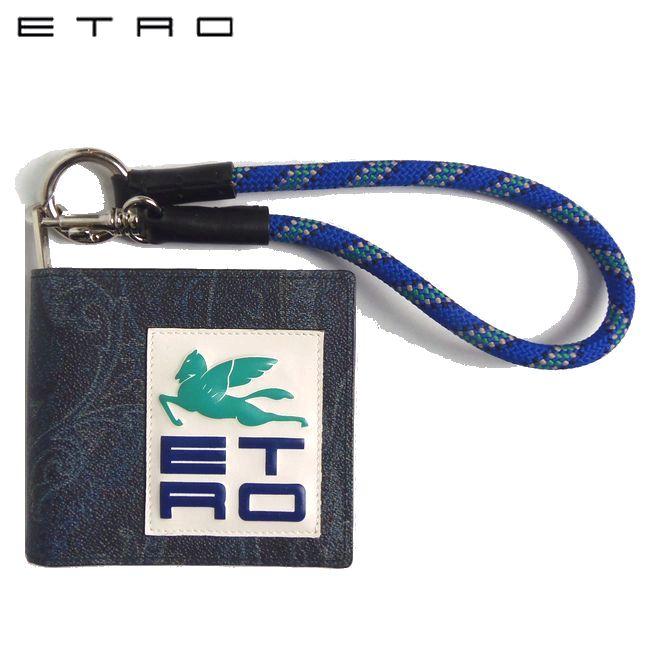 ETRO エトロ ブルーペイズリー×ペガソ ストラップ ZIPウォレット【新品 
