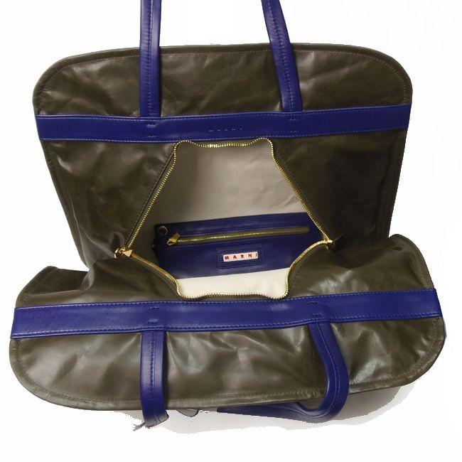 MARNI マルニ CUSHION shopping bag バイカラー レザートート オリーブ 