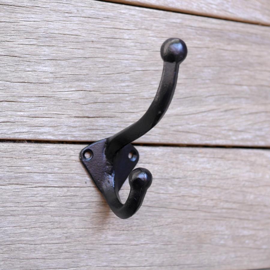 大きなアイアンダブルフック ：ブラック 単品（ウォールフック,フック