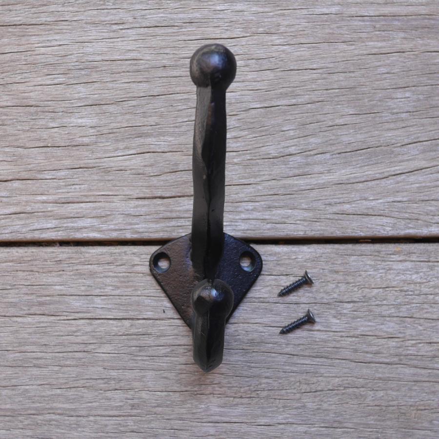 大きなアイアンダブルフック ：ブラック 単品（ウォールフック,フック