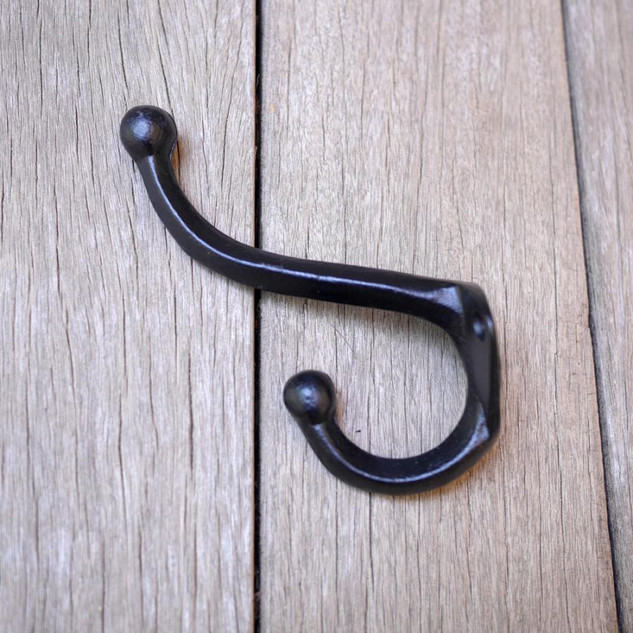 大きなアイアンダブルフック ：ブラック 単品（ウォールフック,フック