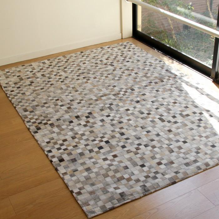 Patchwork Rug パッチワークレザーラグ：グレー(約140×200cm