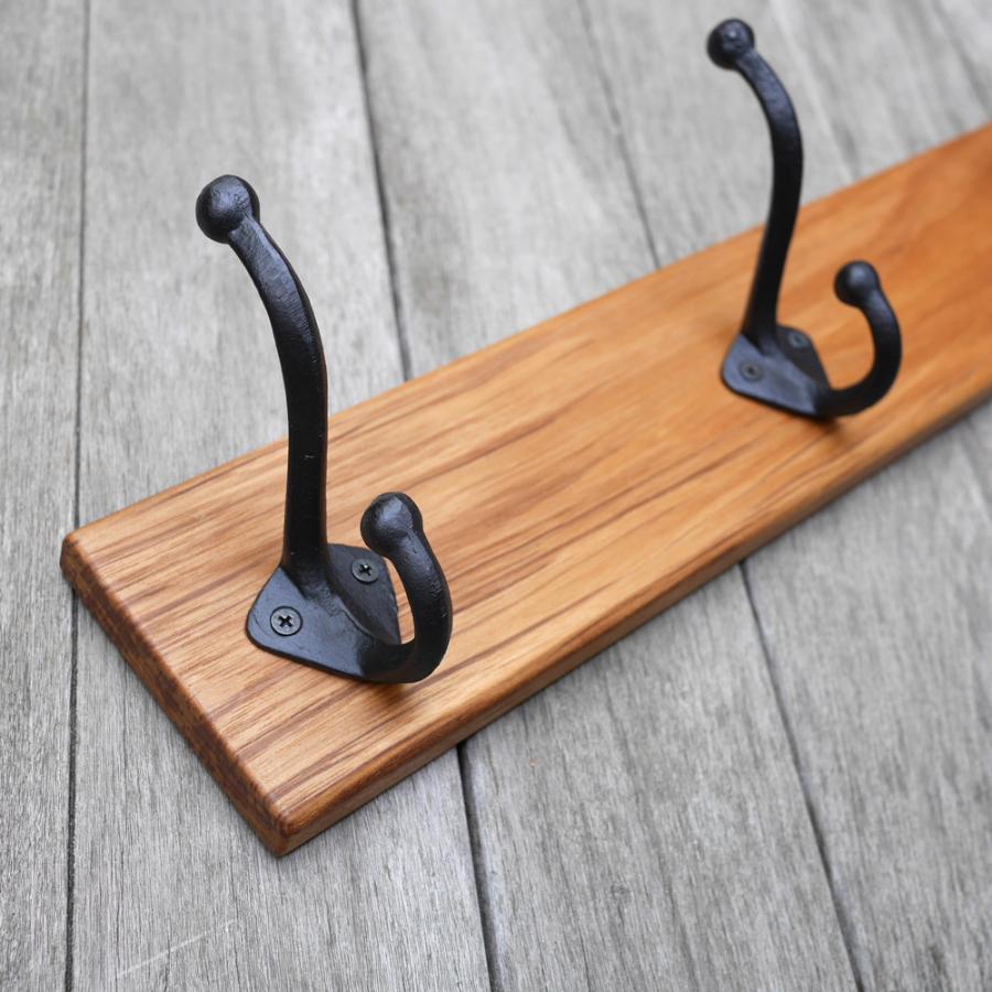 無垢チーク材＆4連大きなアイアンダブルフックのウォールコート