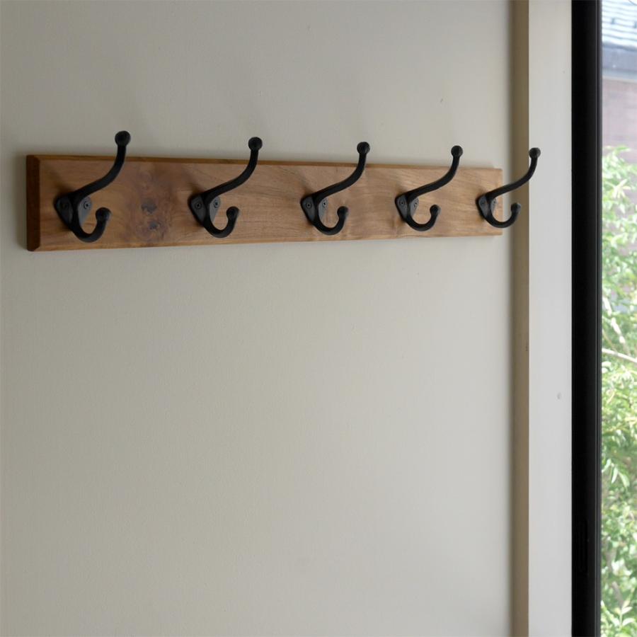 無垢チーク材＆5連大きなアイアンダブルフックのウォールコート