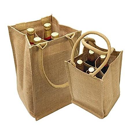 ワインバッグ Pack of 50 -Jute Burlap Bottle Wine Tote with cotton webbed with divider