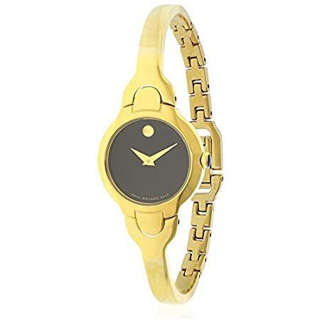 モバード Movado Kara Black Dial Yellow Gold PVD Ladies Watch