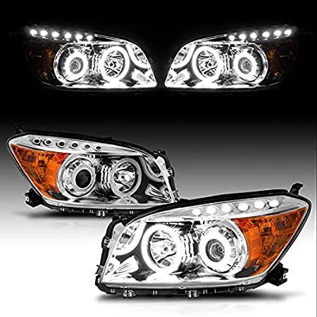 AmeriLite クローム デュアル インテンス LED ヘイロー プロジェクター ヘッドライトセット トヨタ Rav4用 - ドライバーと助手席の