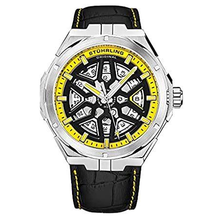 Stuhrling Original メンズ スイス自動腕時計 - 自動巻きメンズドレスウォッチ メンズレザーリストウォッチ メカニカルスケルトンウォ