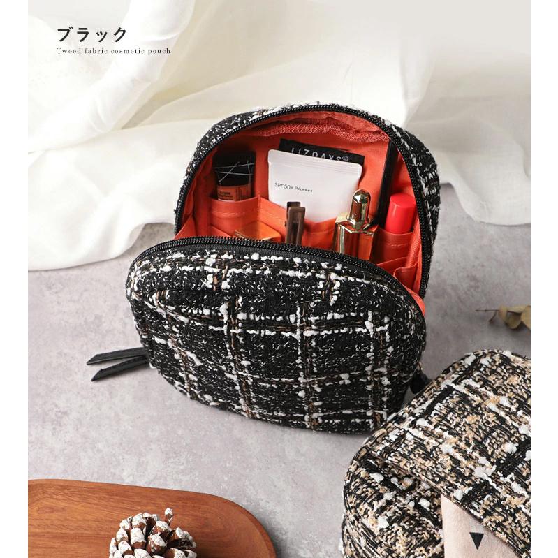 メイクポーチ　化粧ポーチ　チェック柄　大容量　ポーチ　メイク　持ち運び　ツイード メイクポーチ 小物入れ 化粧ポーチ ポーチ ツイード チェック