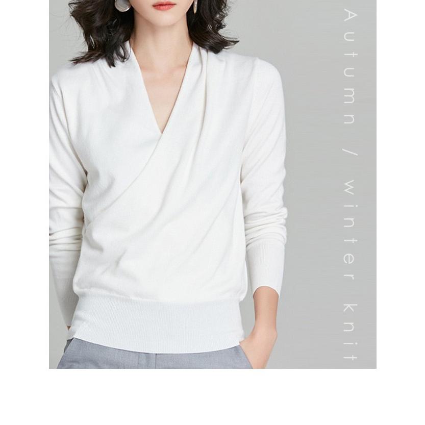 Vネック Tシャツ レディース ニット セーター 長袖 ニットトップス レーヨン リブ ニット フロントクロス インナー 重ね着 軽い 薄手 カジュアル オフィス 秋冬 Sr 3101 スタイルオングローバル 通販 Yahoo ショッピング