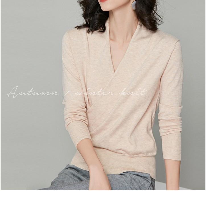 Vネック Tシャツ レディース ニット セーター 長袖 ニットトップス レーヨン リブ ニット フロントクロス インナー 重ね着 軽い 薄手 カジュアル オフィス 秋冬 Sr 3101 スタイルオングローバル 通販 Yahoo ショッピング