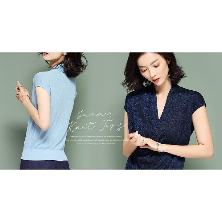 ニット トップス レディース Vネック Tシャツ ノースリーブ リブ インナー 重ね着 軽い 薄手 Vネックニット フロントクロス おしゃれ オフィス 春夏 送料無料 Z 1012 スタイルオングローバル 通販 Yahoo ショッピング