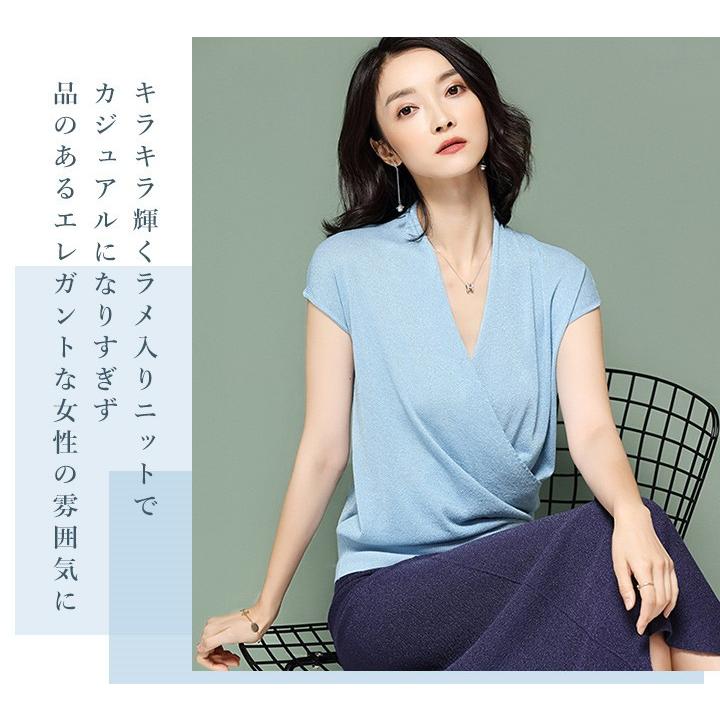 ニット トップス レディース Vネック Tシャツ ノースリーブ リブ インナー 重ね着 軽い 薄手 Vネックニット フロントクロス おしゃれ オフィス 春夏 送料無料 Z 1012 スタイルオングローバル 通販 Yahoo ショッピング