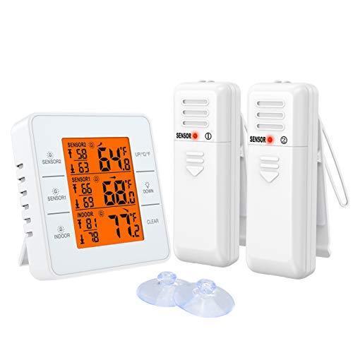 贅沢屋の 電池式 デジタル温度計 Amir Amir 冷蔵庫温度計 最高最低温度 3つのアラームタイム設置可能 2つの送信機付き 大画面 シンク コンロ用品 Helmautoloans Com