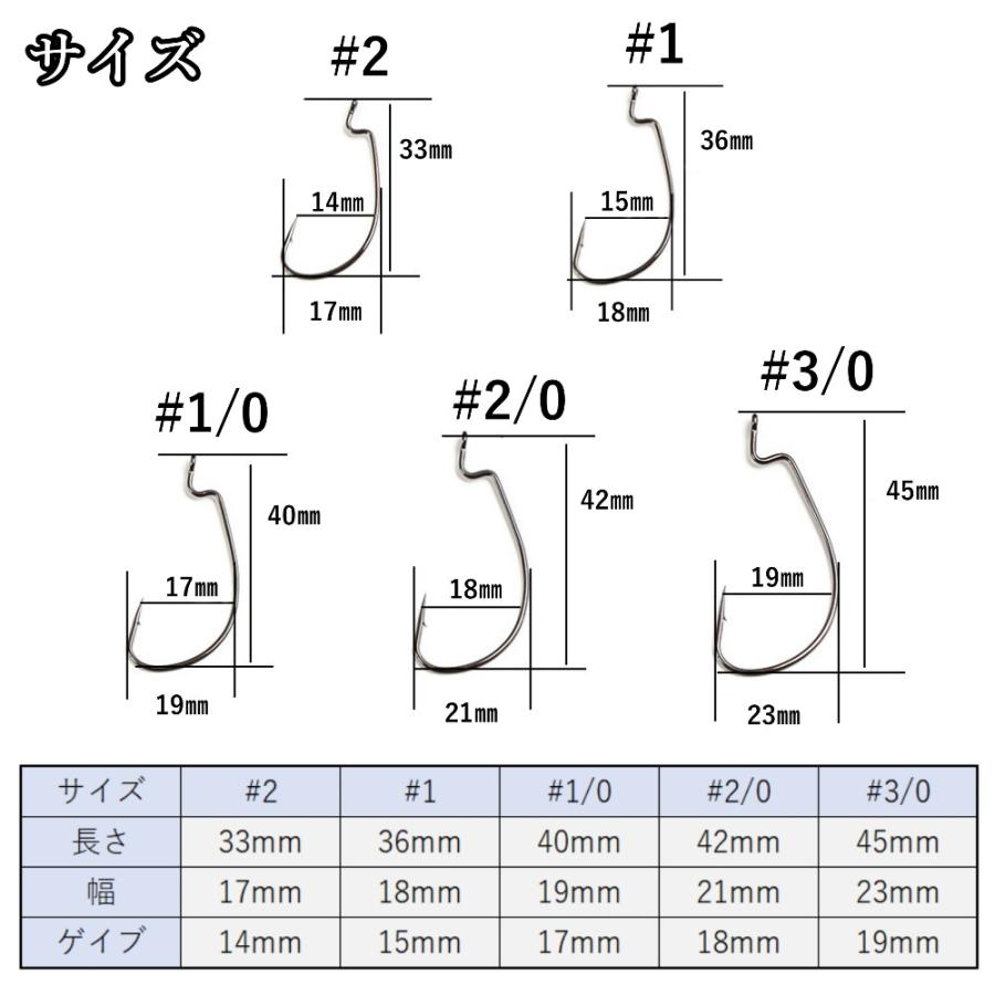 オフセットフック 5サイズ 100個 セット #2 #1 #1/0 #2/0 #3/0 釣り針