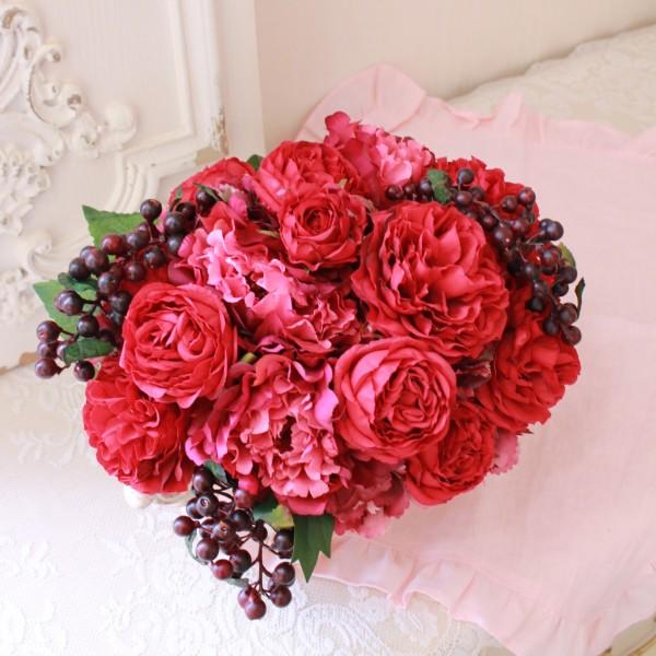 SALE30%OFF) 造花 アレンジ 豪華 高級 フラワーギフト 薔薇 赤 (赤バラ