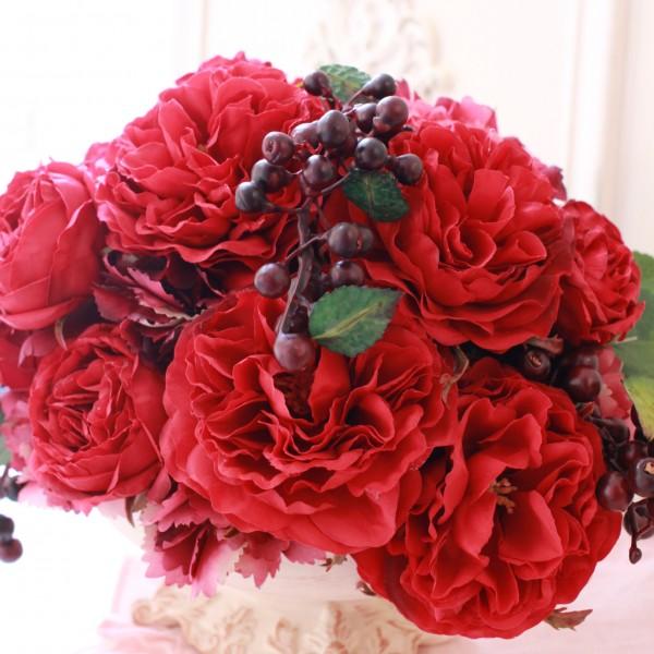 赤色のバラ造花セット ローズ バラ 造花 薔薇 赤 レッド おしゃれ インテリア アレンジメント