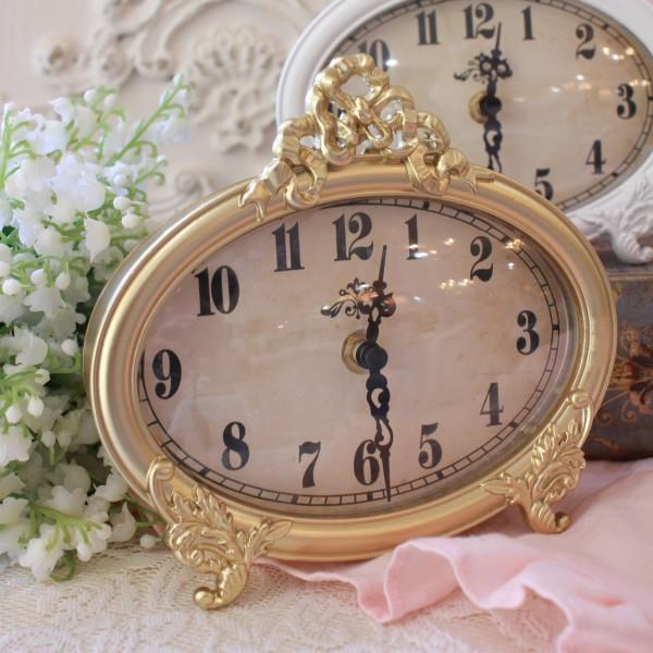 置時計 置き時計 テーブルクロック リボン オーバル クロック