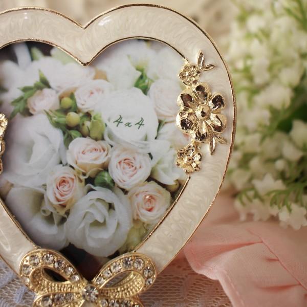 フォトフレーム ハート リボン 写真立て ラインストーン ホワイト