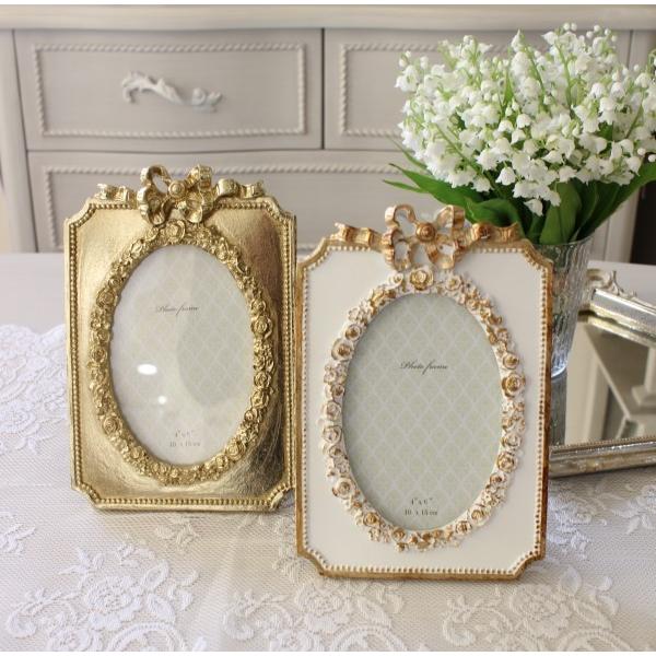 リボンフォトフレーム ホワイト ゴールド 写真立て 可愛い アンティーク風 シャビーシック フレンチカントリー アンティーク 雑貨 Antique French Country Ak 30 Style Rococo 通販 Yahoo ショッピング