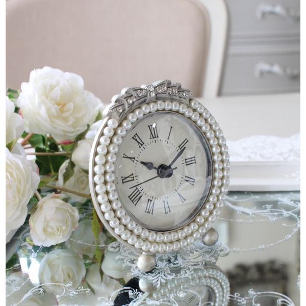 置時計 かわいい ミニ時計 テーブルクロック リボンパール ラウンド 丸