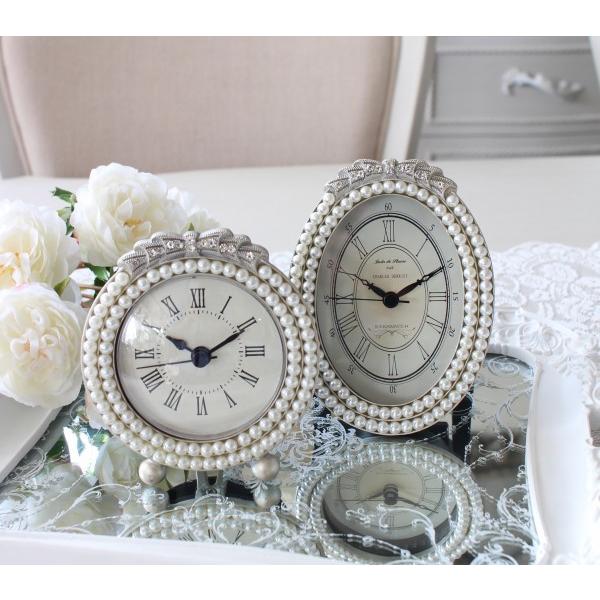 置き時計 リボンパール オーバル シルバー テーブルクロック 置時計