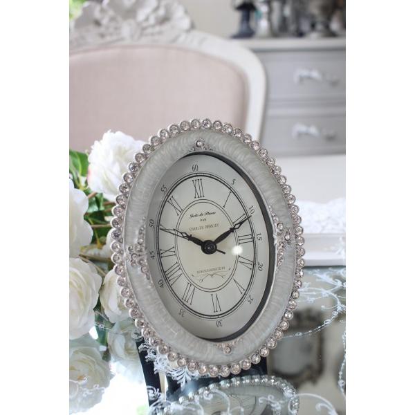 置時計 かわいい 置き時計 ギフト シルバー エナメルストーン オーバル