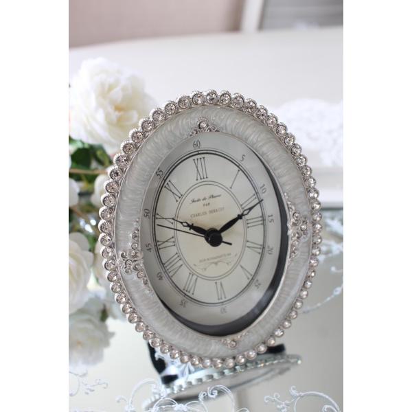 置時計 かわいい 置き時計 ギフト シルバー エナメルストーン オーバル