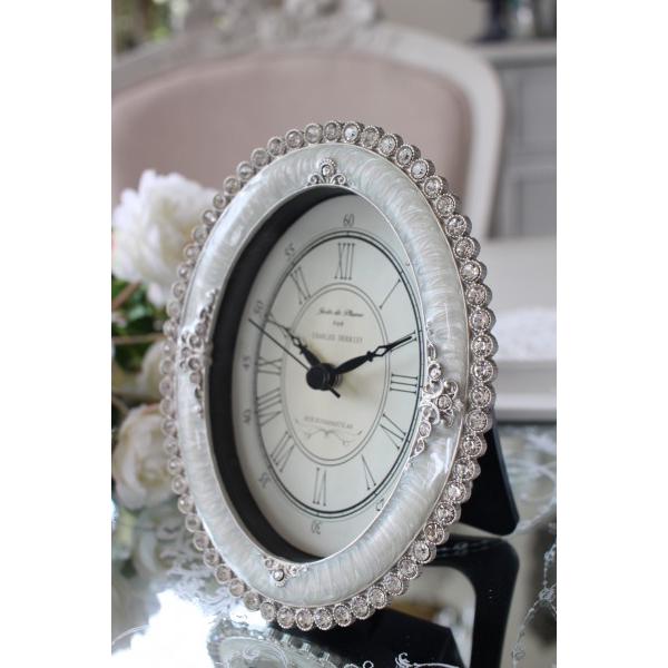 置時計 かわいい 置き時計 ギフト シルバー エナメルストーン オーバル