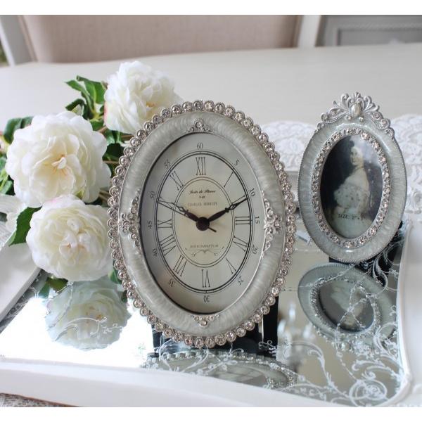 置時計 かわいい 置き時計 ギフト シルバー エナメルストーン オーバル
