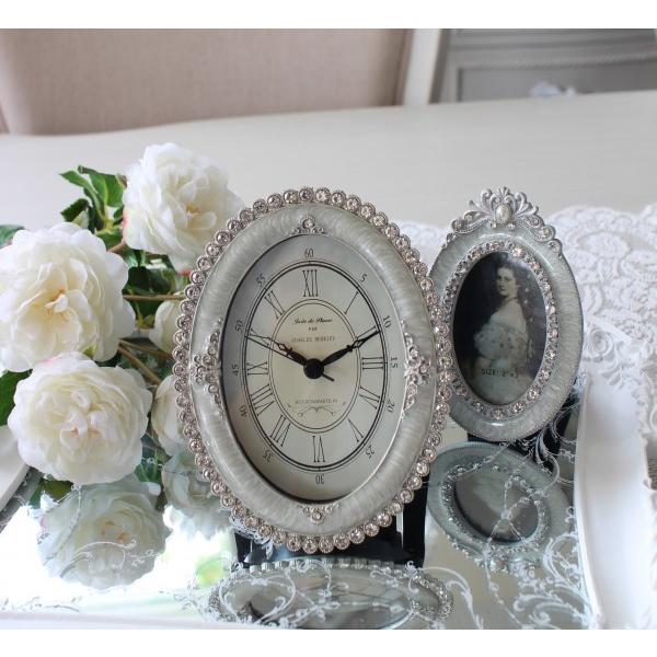 置時計 かわいい 置き時計 ギフト シルバー エナメルストーン オーバル