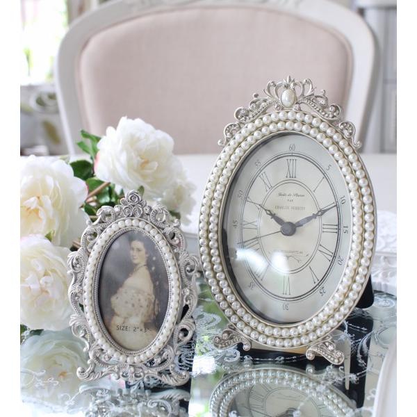 置き時計 可愛い 置時計 猫脚パール オーバル シルバー ギフト